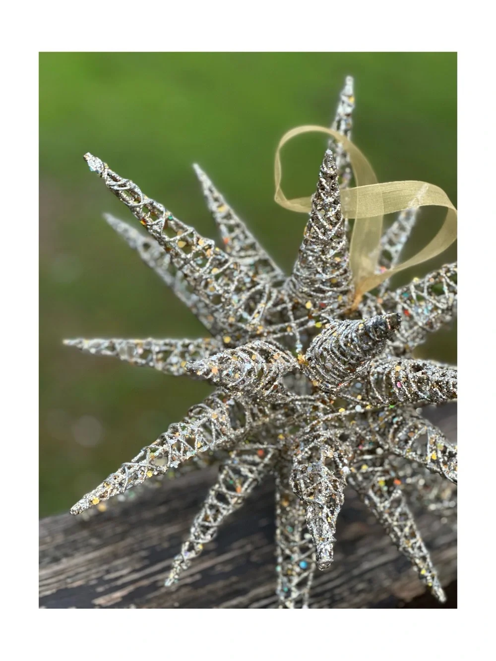 Gold Glitter Starburst Holiday Ornament with Hanging Loop